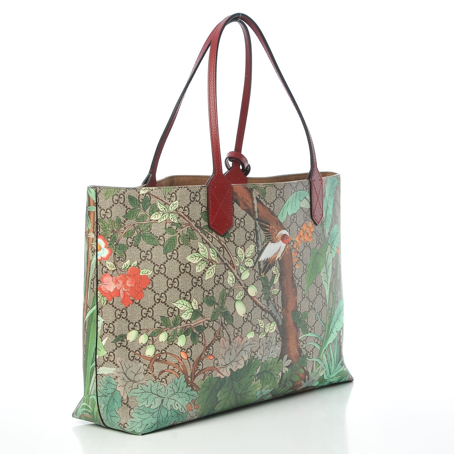 Gucci GG Supreme Monogram Tian Medium Shopping Tote Beige Multicolor Red 3 of 7