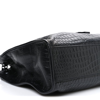 Saint Laurent Calfskin Crocodile Embossed Monogram Medium Niki Shopping Bag Black 9 of 12