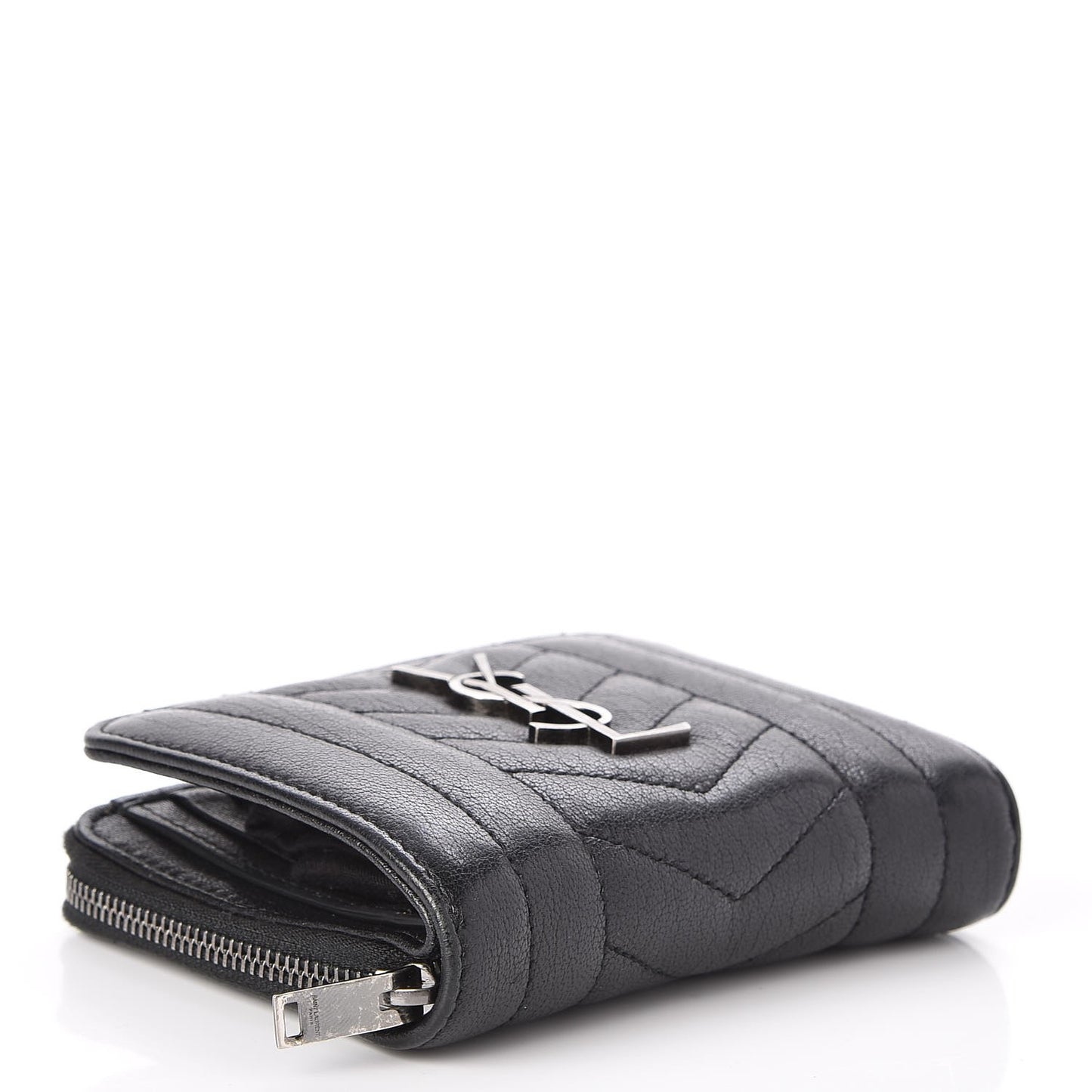 Lambskin Matelasse Chevron Monogram Compact Wallet Black
