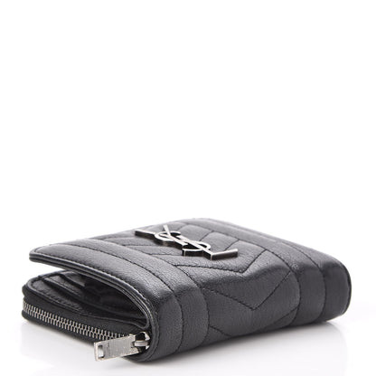 Saint Laurent Lambskin Matelasse Chevron Monogram Compact Wallet Black 4 of 7