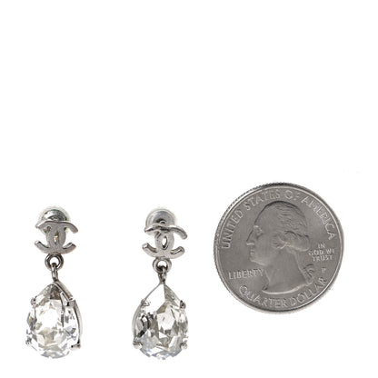 Chanel Crystal CC Tear Drop Earrings Silver 5 of 9