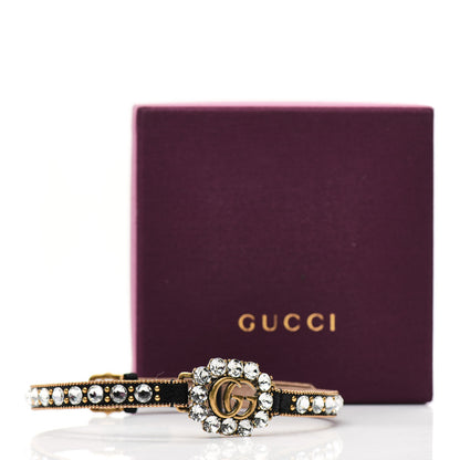 Gucci Calfskin Crystal Embellished Double G Choker Necklace Black 5 of 5