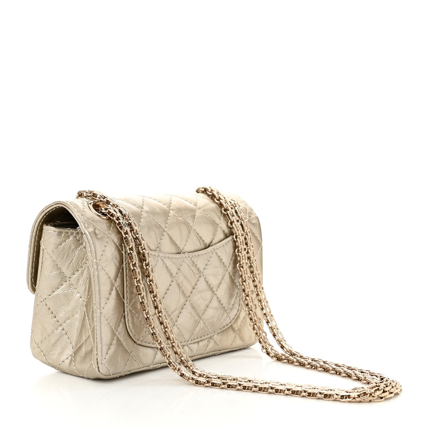 Metallic Aged Calfskin Quilted 2.55 Reissue Mini Flap Light Gold