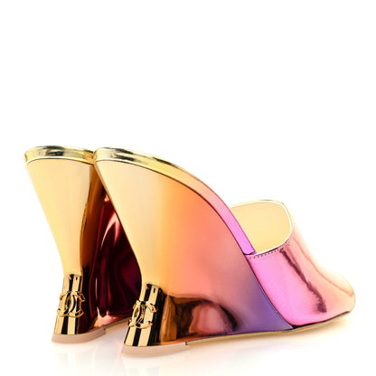 Chanel Laminated Calfskin Wedge Mules 37.5 Pink Orange Yellow 3 of 6