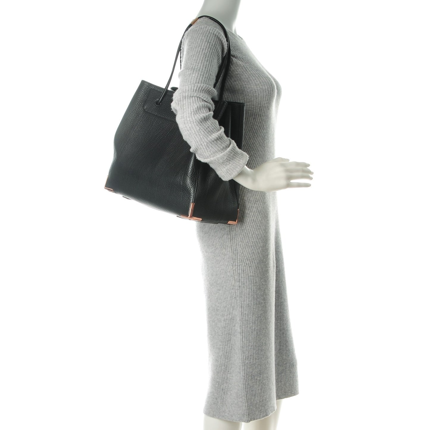 Pebbled Calfskin Large Prisma Tote Black Rose Gold Hardware