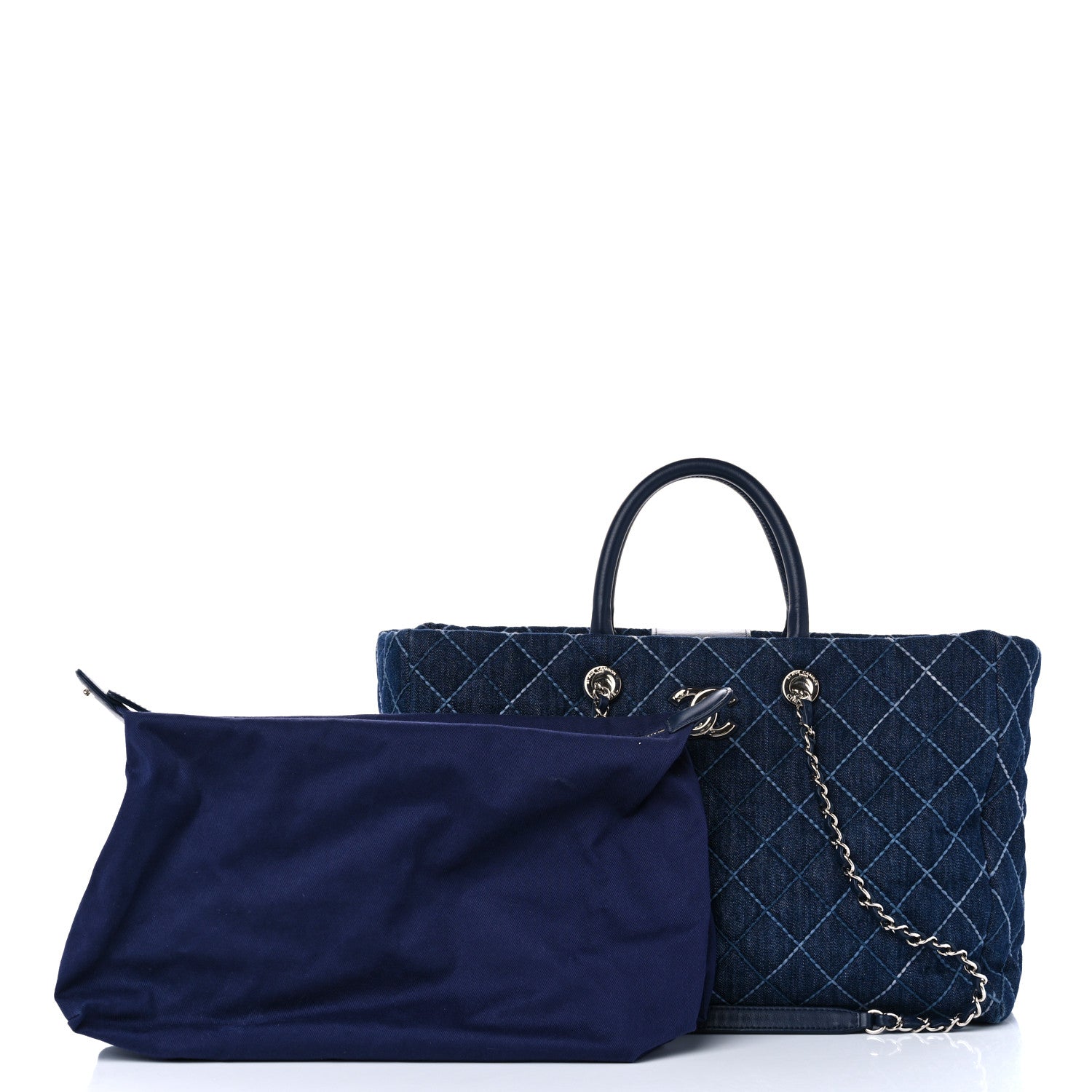 Chanel Denim Quilted Large Coco Handle Shopping Tote Blue 3 of 12
