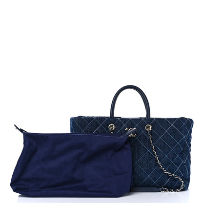 Chanel Denim Quilted Large Coco Handle Shopping Tote Blue 3 of 12