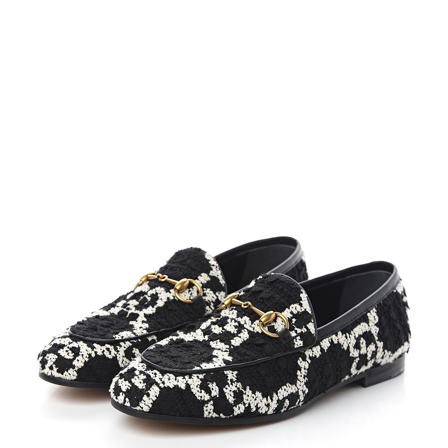 Gucci Tweed GG Monogram Horsebit Womens Jordaan Loafers 35.5 Black Natural 3 of 9