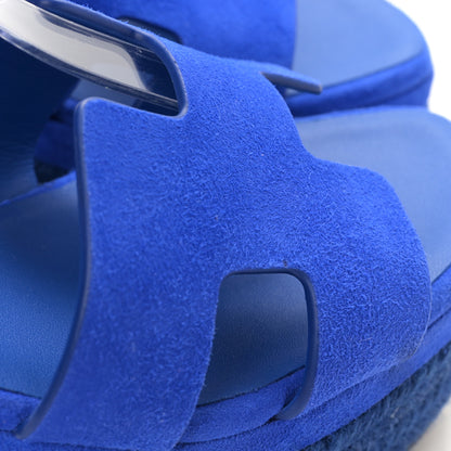 Hermes Suede Elda Espadrille Wedge Sandals 38 Bleu Océan 9 of 9