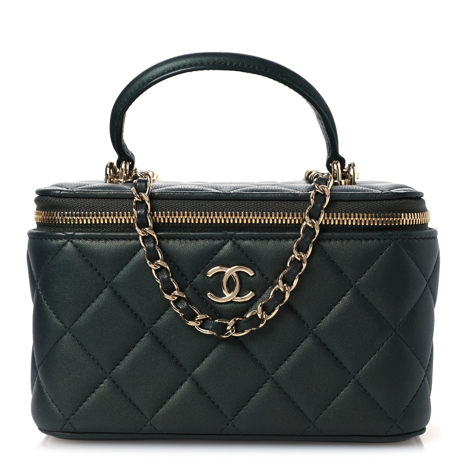 Chanel Iridescent Lambskin Quilted Small Top Handle Vanity Case With Chain Green 1 of 10