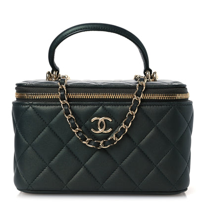 Chanel Iridescent Lambskin Quilted Small Top Handle Vanity Case With Chain Green 1 of 10