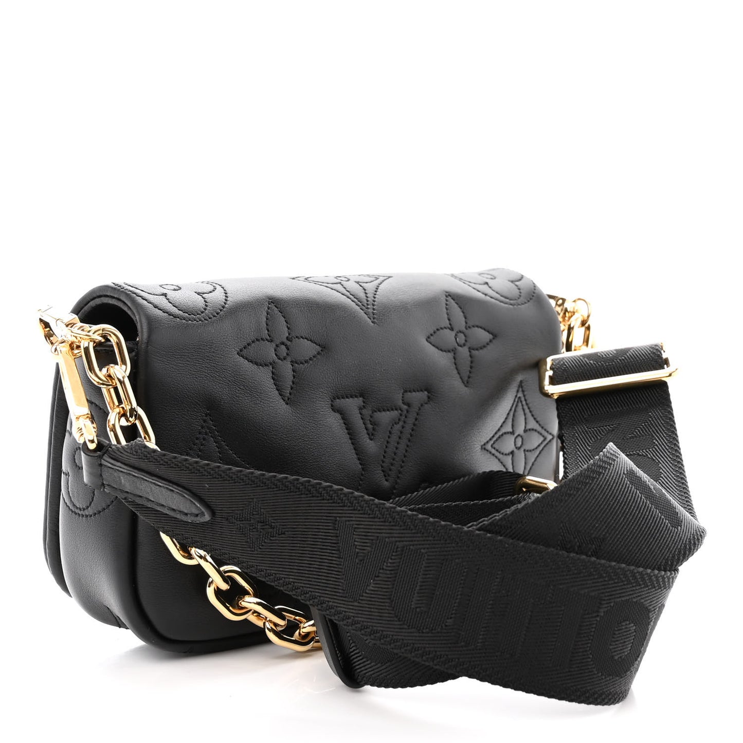 Calfskin Bubblegram Wallet On Strap Black