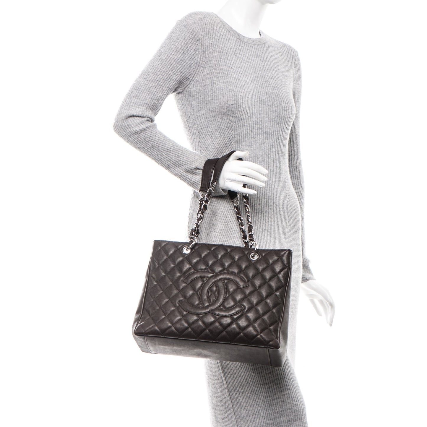 Caviar Quilted Grand Shopping Tote GST Brown