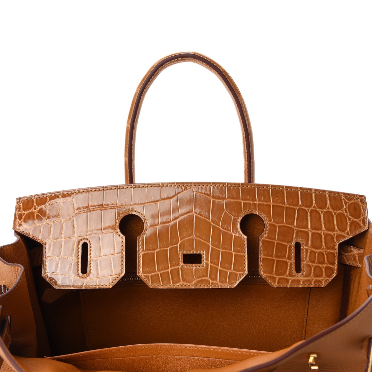 Togo Shiny Niloticus Crocodile Birkin Touch 30 Caramel Tabac Camel