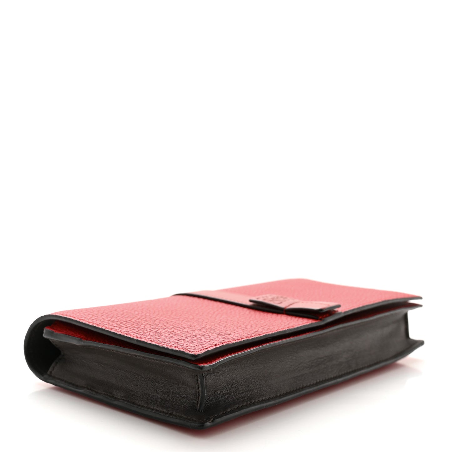 Grained Calfskin Chain Wallet Burnt Red