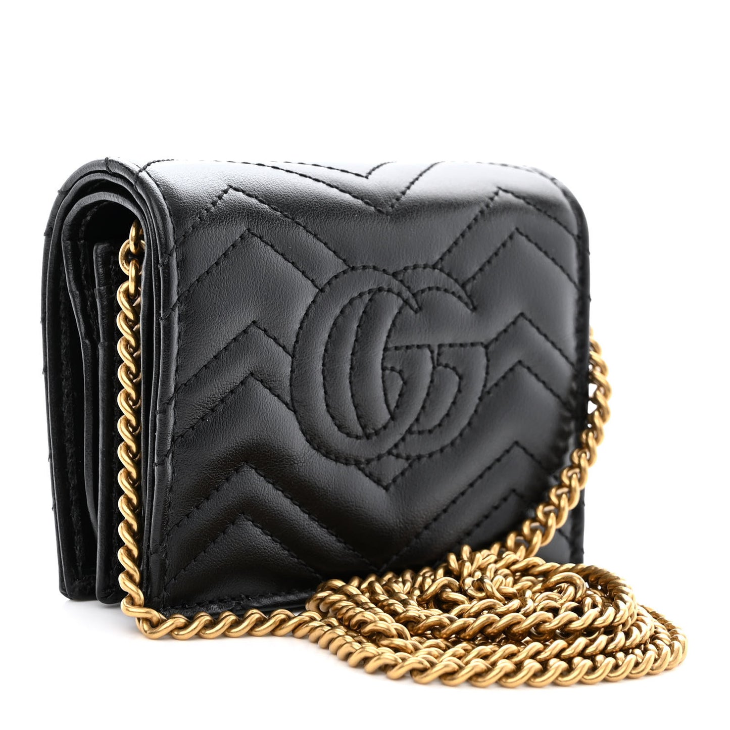 Calfskin Matelasse GG Marmont Mini Wallet On Chain Black