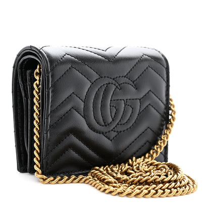 Gucci Calfskin Matelasse GG Marmont Mini Wallet On Chain Black 3 of 12