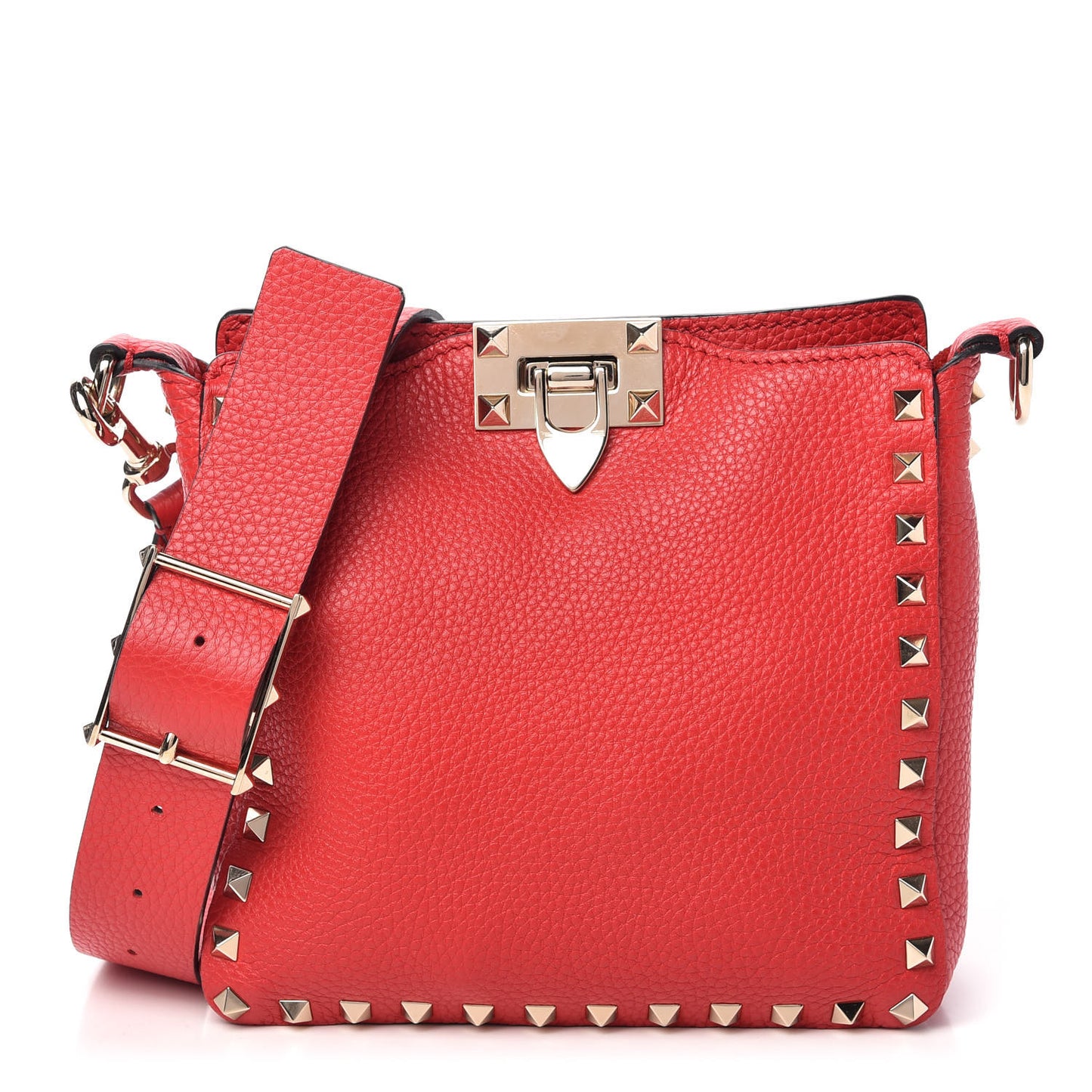 Pebbled Calfskin Mini Rockstud Flip-Lock Messenger Bag Red