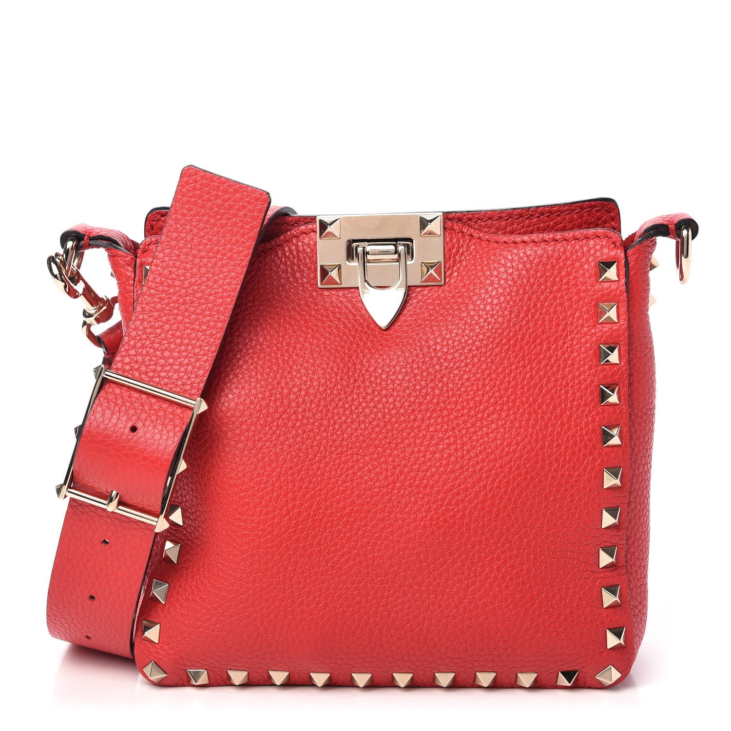 Valentino Garavani Pebbled Calfskin Mini Rockstud Flip-Lock Messenger Bag Red 1 of 10