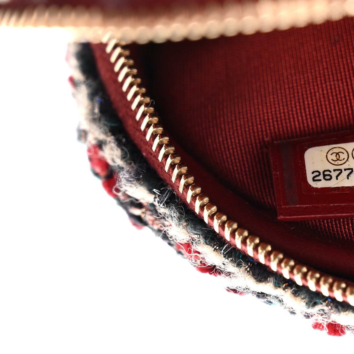 Chanel Tweed Quilted Round Clutch With Chain Red 7 of 10