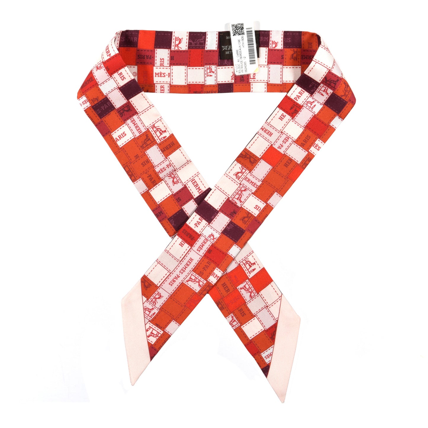 Silk Bolduc Au Carre Twilly Rouge Bordeaux Creme