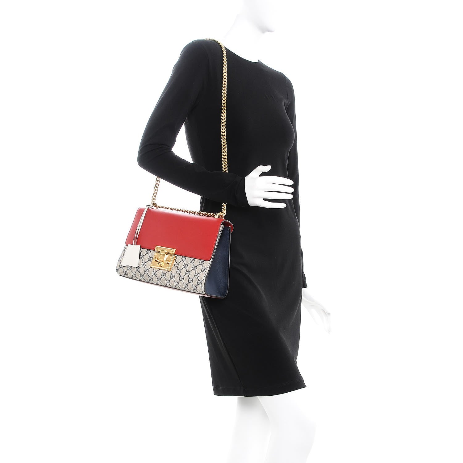 Gucci GG Supreme Monogram Moon Calfskin Medium Padlock Shoulder Bag Beige Blue Hibiscus Red Mystic White 2 of 8