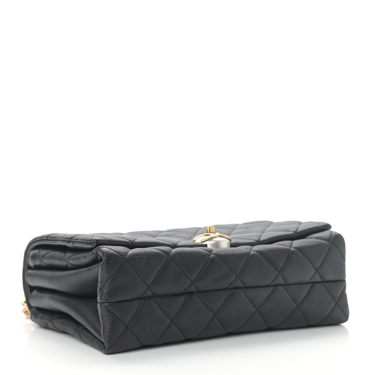 Calfskin Quilted Accordion Pearl CC Small Flap Bag Black