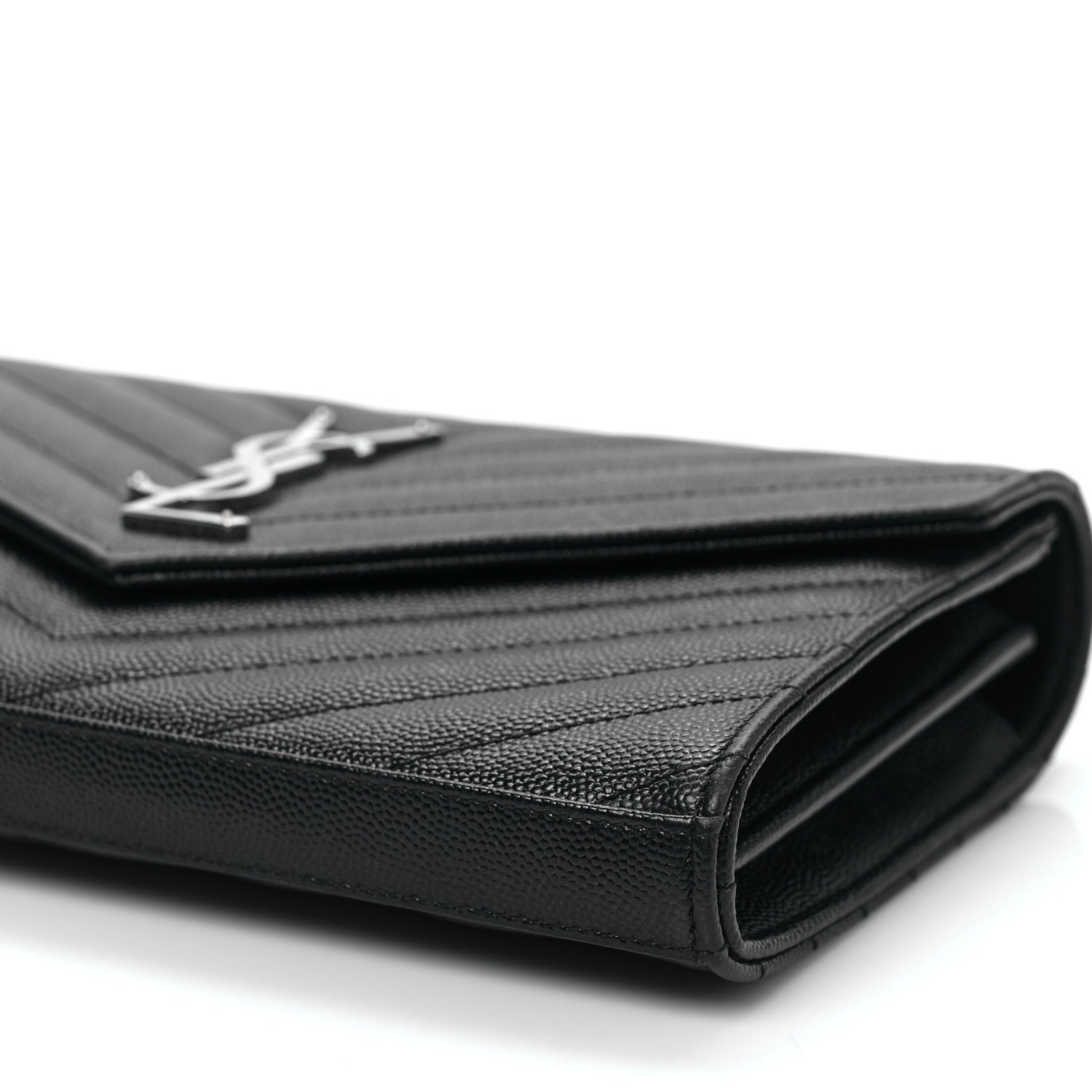 Saint Laurent Grain De Poudre Matelasse Chevron Monogram Chain Wallet Black 9 of 9