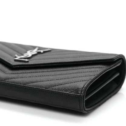 Saint Laurent Grain De Poudre Matelasse Chevron Monogram Chain Wallet Black 9 of 9