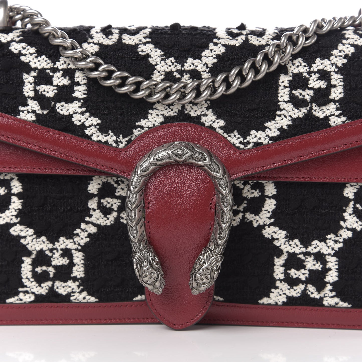Tweed GG Monogram Small Dionysus Shoulder Bag Black White Romantic Cherry
