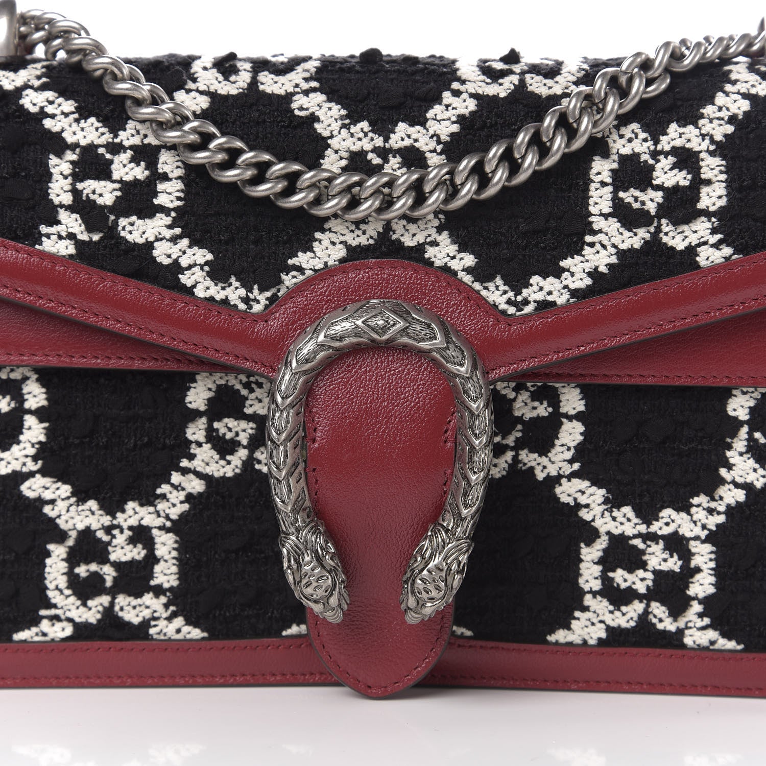 Gucci Tweed GG Monogram Small Dionysus Shoulder Bag Black White Romantic Cherry 10 of 10