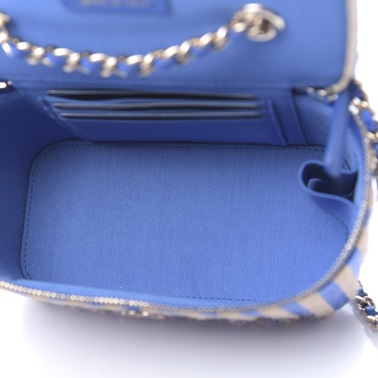 Chanel Raffia Jute Striped Small Vanity Case With Chain Blue Beige 5 of 11