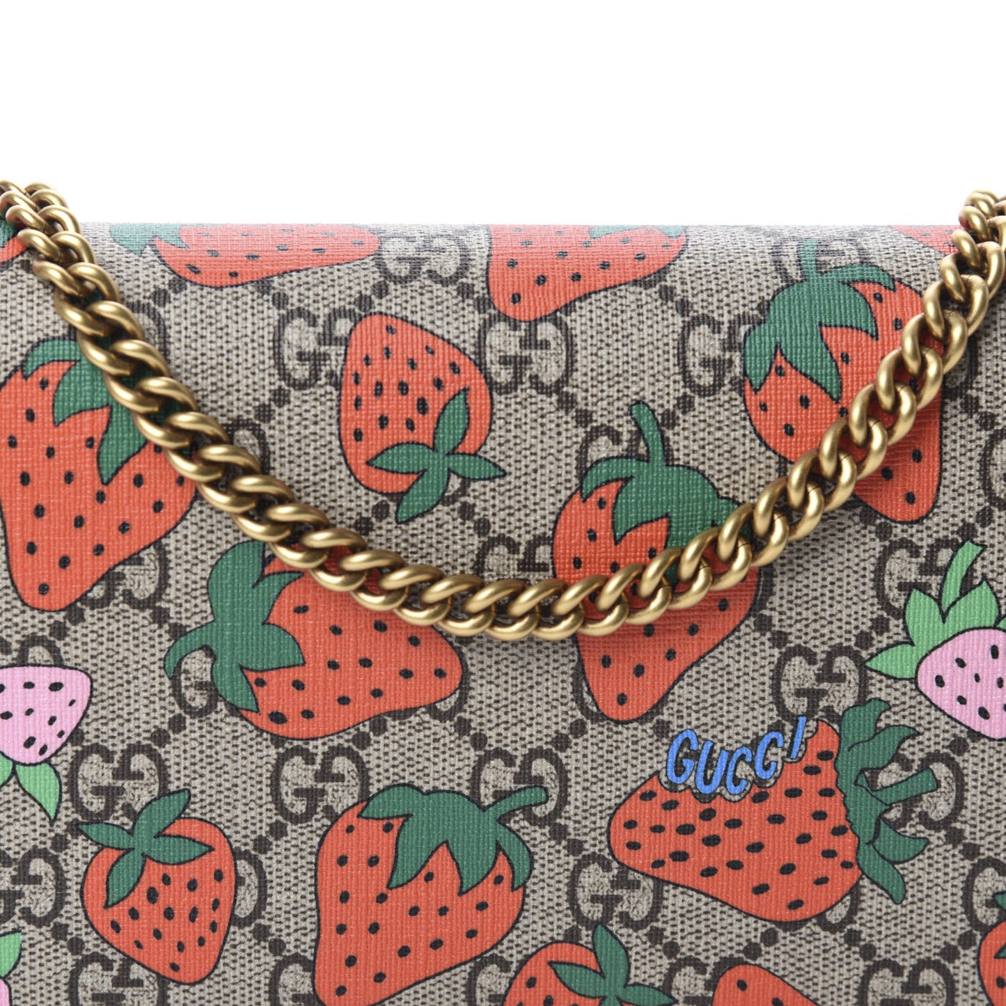 GG Supreme Monogram Strawberry Chain Wallet