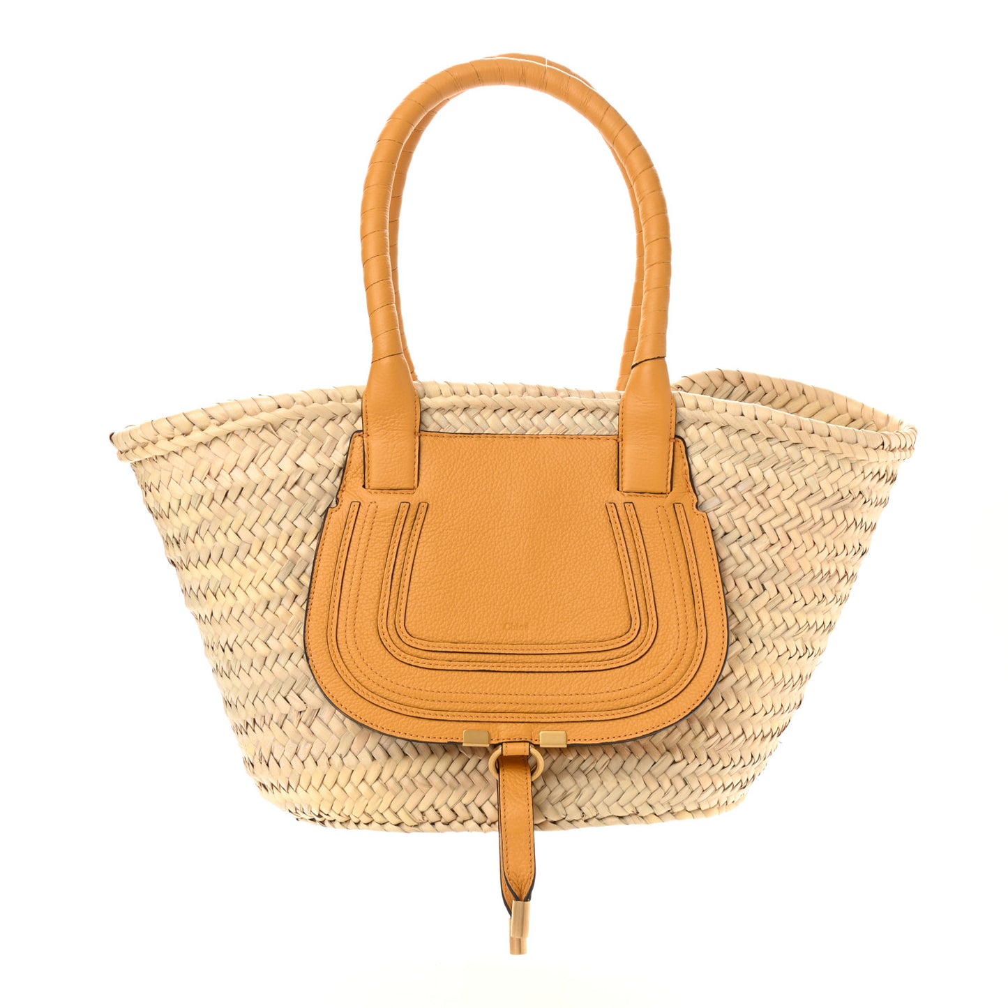 Raffia Small Grain Calfskin Medium Marcie Basket Yellow