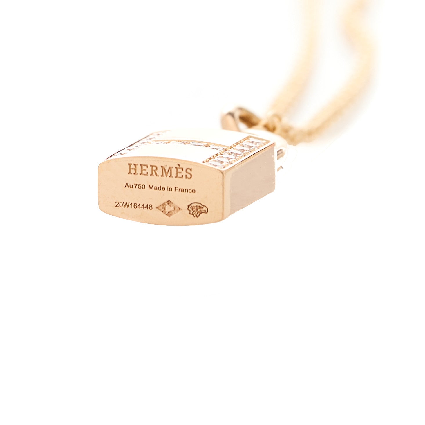 Hermes 18K Rose Gold Diamond Amulettes Cadenas Pendant Necklace 5 of 6