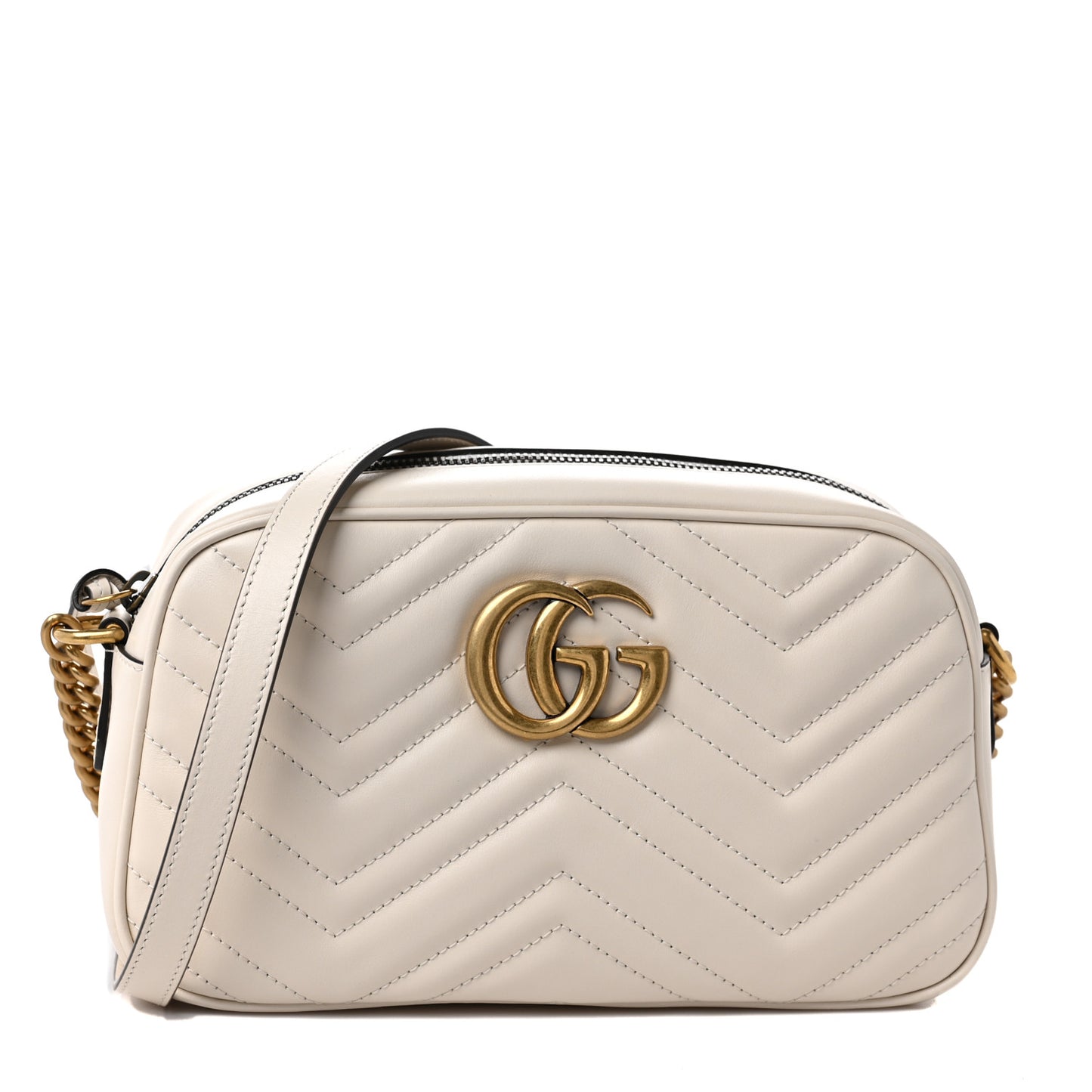 Calfskin Matelasse Small GG Marmont Chain Shoulder Bag White