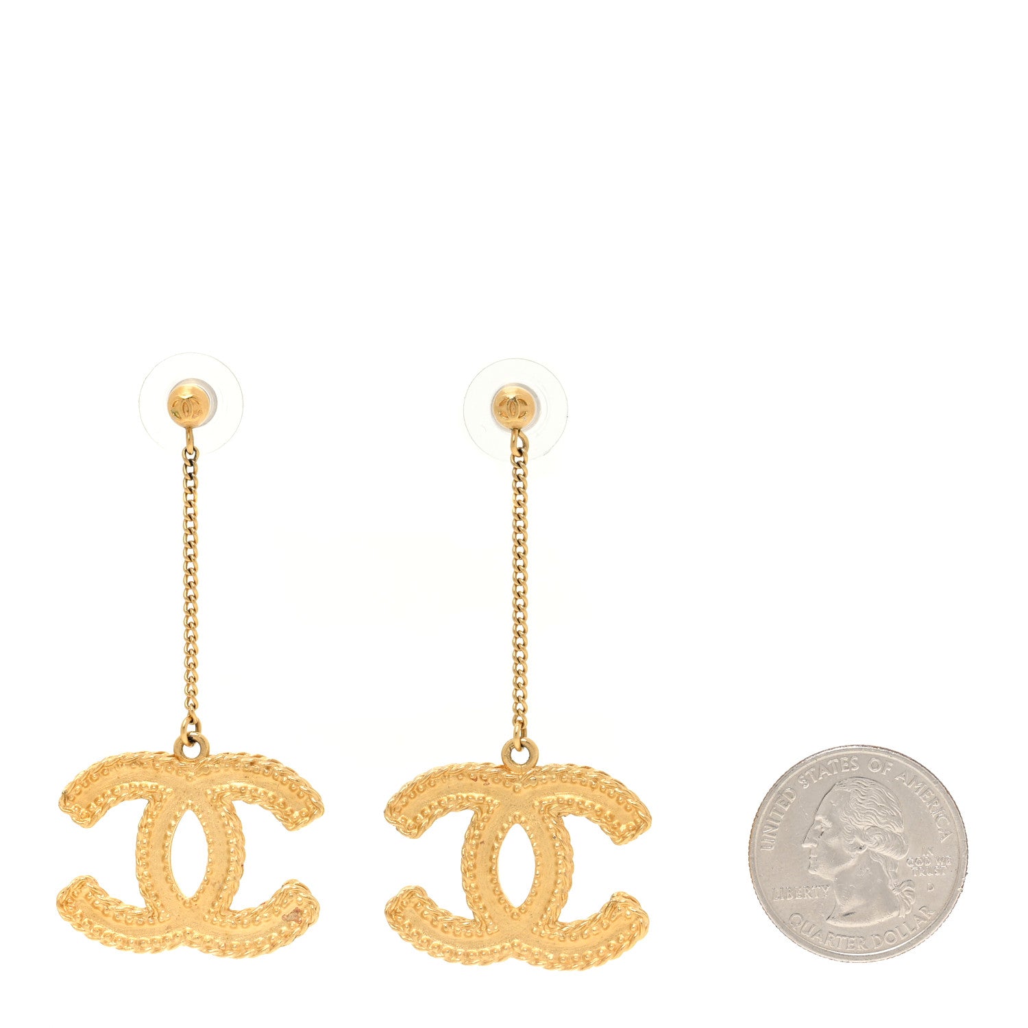 Chanel CC Drop Earrings Matte Gold 2 of 5