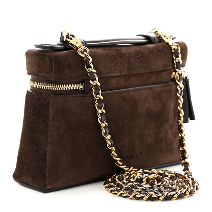 Chanel Suede Calfskin Top Handle Trapeze Small Vanity Case With Chain Dark Brown 3 of 10