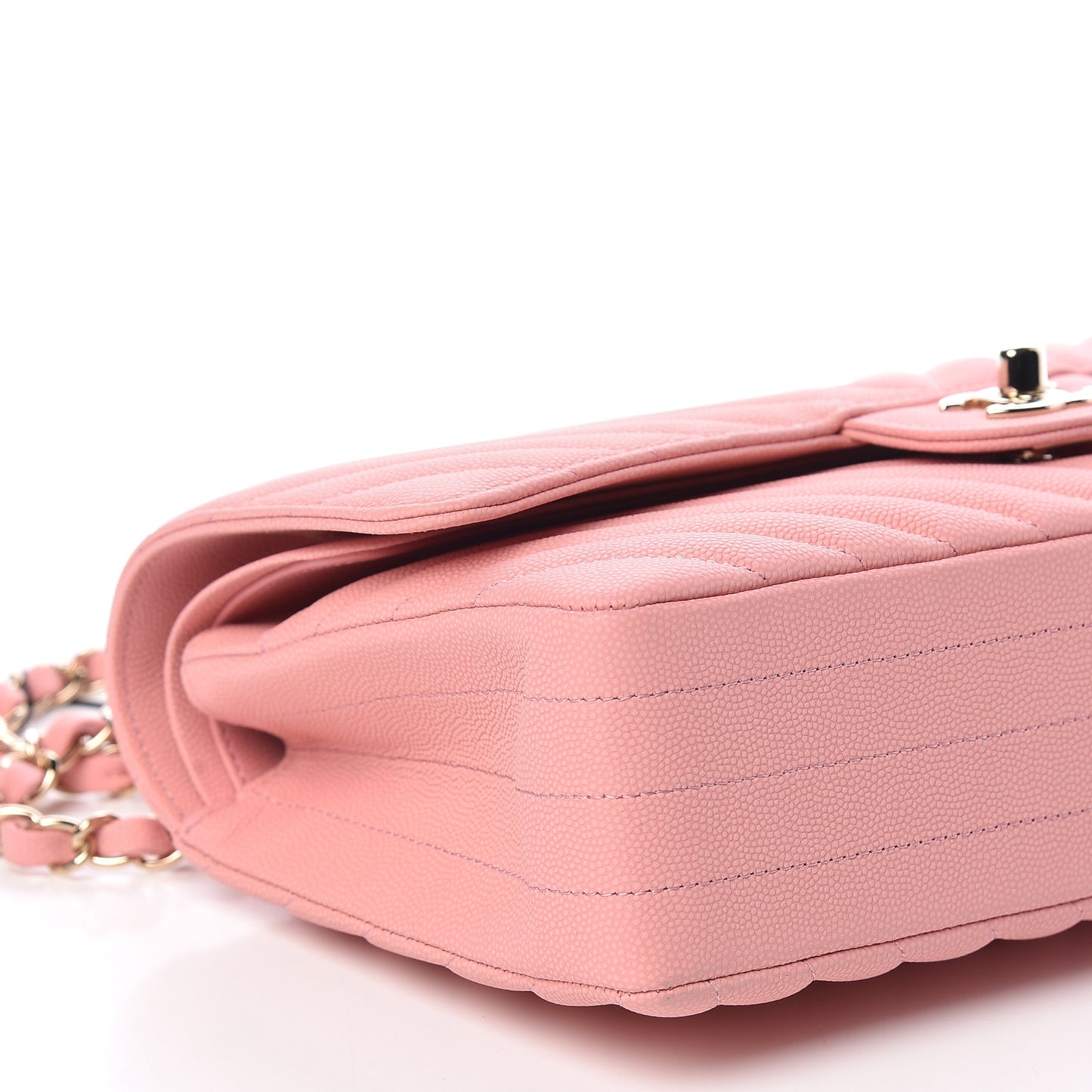 Caviar Chevron Quilted Medium Double Flap Pink