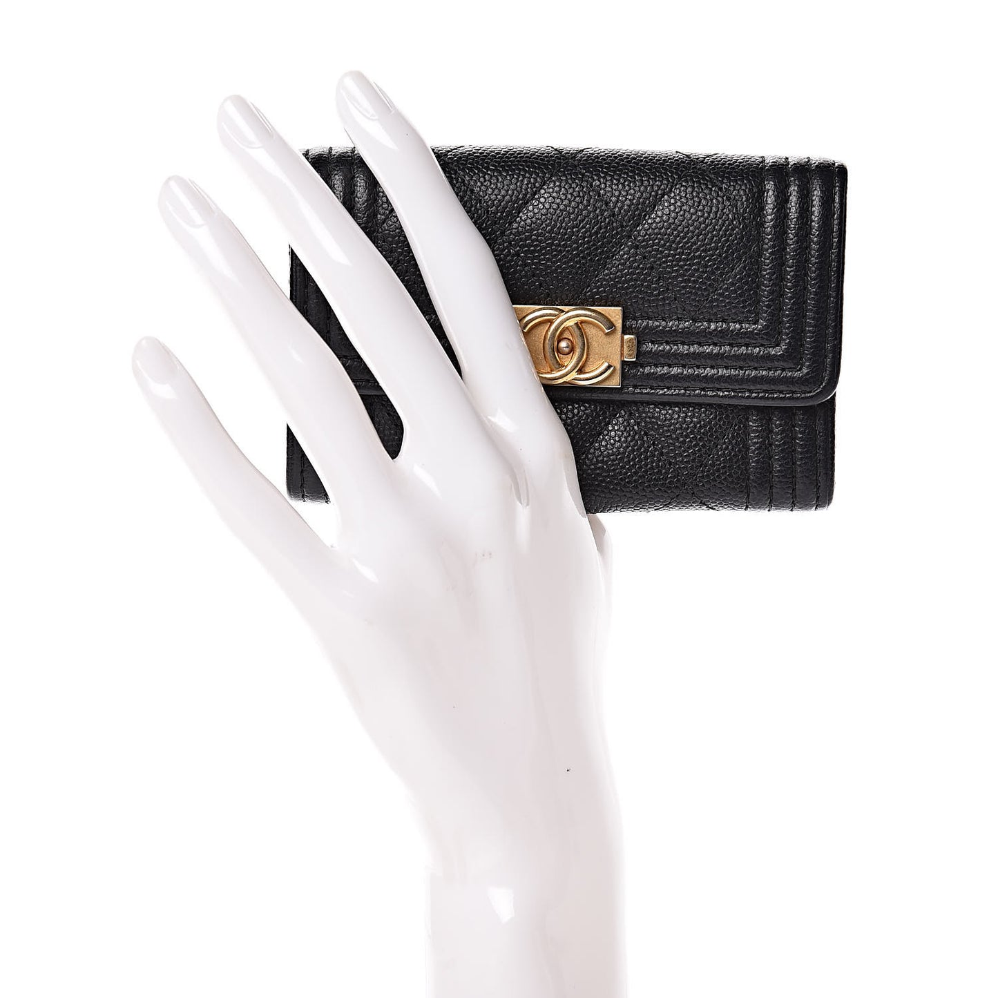 Caviar Quilted Boy Flap Card Holder Black