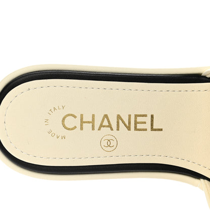 Chanel Lambskin Embroidered Logo Mules 35 Ivory Black 7 of 9
