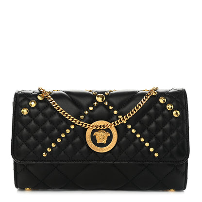 Versace Lambskin Studded Quilted Medusa Wallet on Chain Crossbody Black Gold 1 of 11