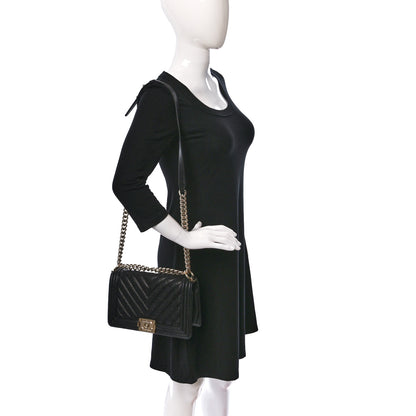 Chanel Caviar Chevron Quilted Medium Boy Flap Black 2 of 11