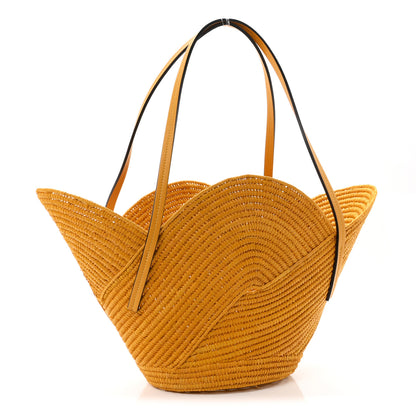 Loewe Calfskin Raffia Paulas Ibiza Petal Basket Tote Bag Ochre 3 of 10