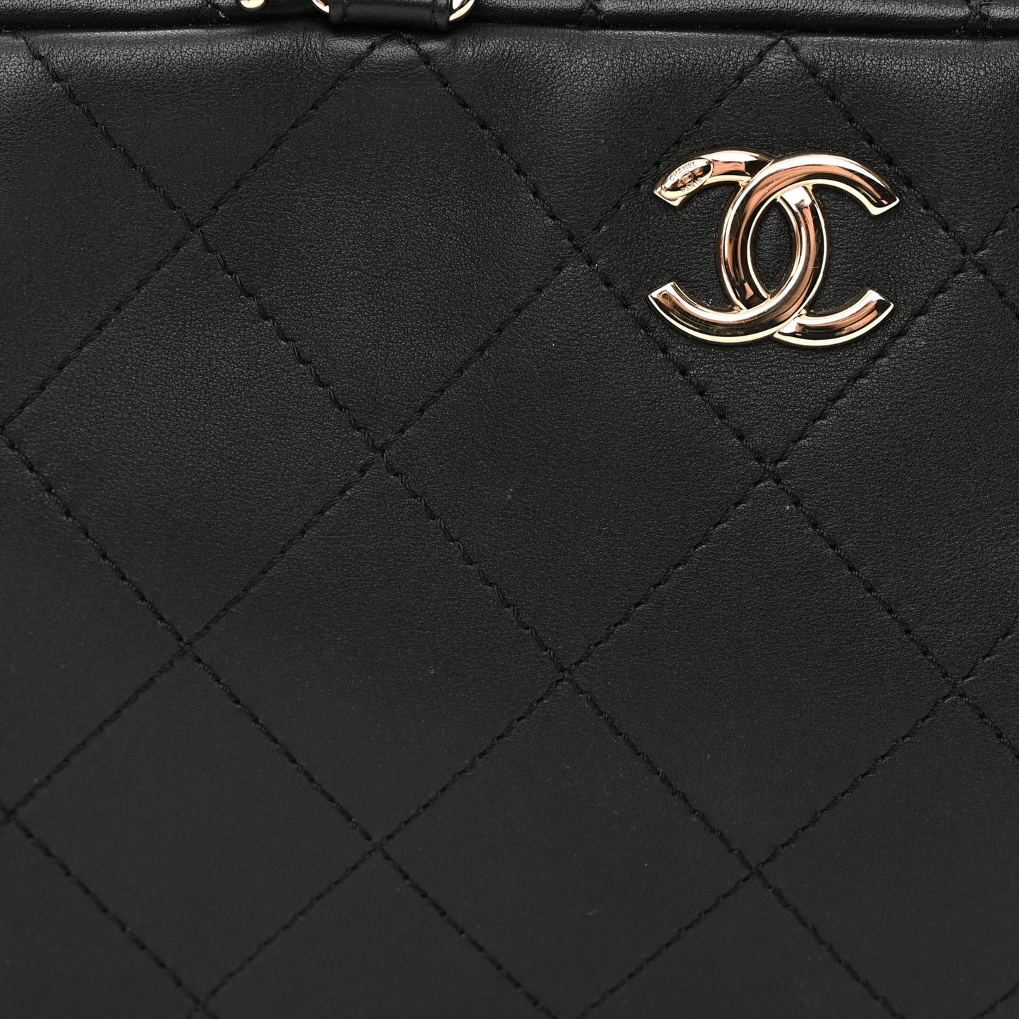 Calfskin Diamond Stitched Top Handle Bowling Bag Black