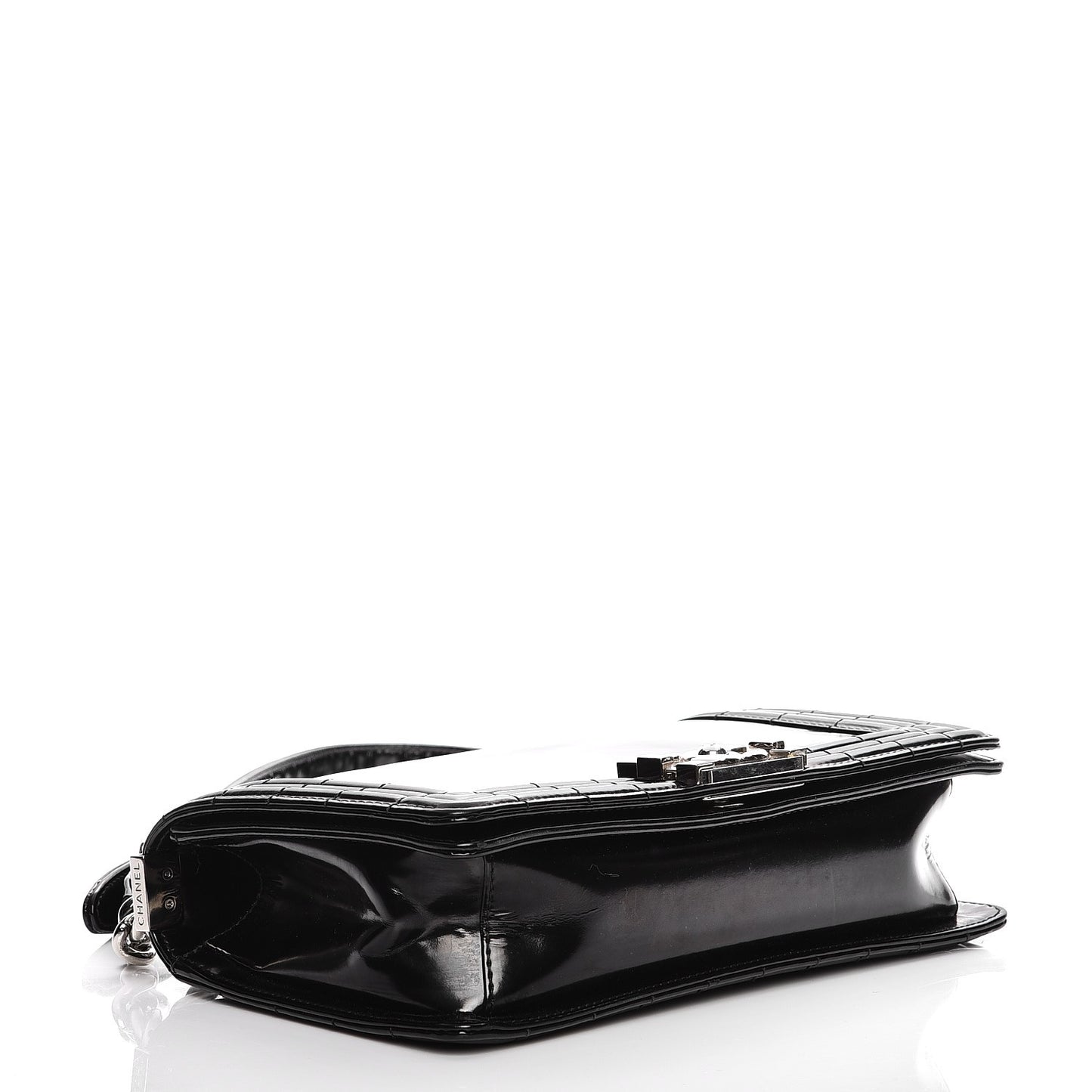 Glazed Calfskin Medium Boy Flap Black