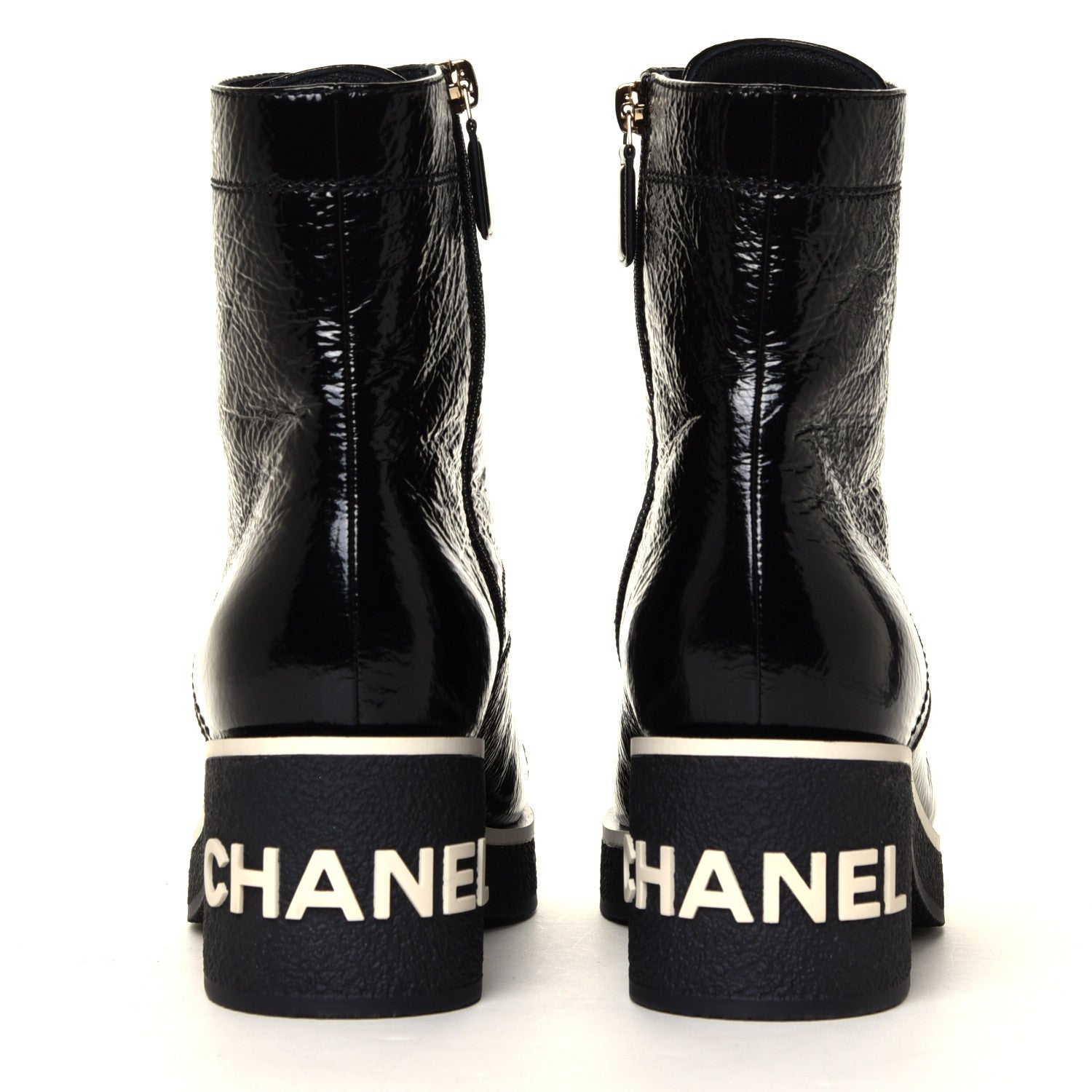 Chanel Shiny Crumpled Lambskin Lace Up Combat Boots 38.5 Black 10 of 12