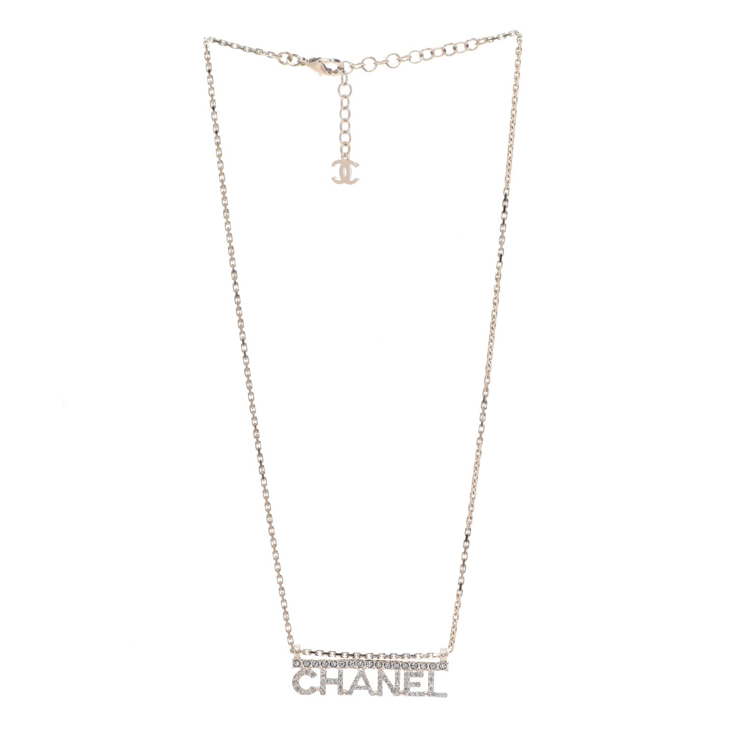Metal Crystal Logo Necklace Gold
