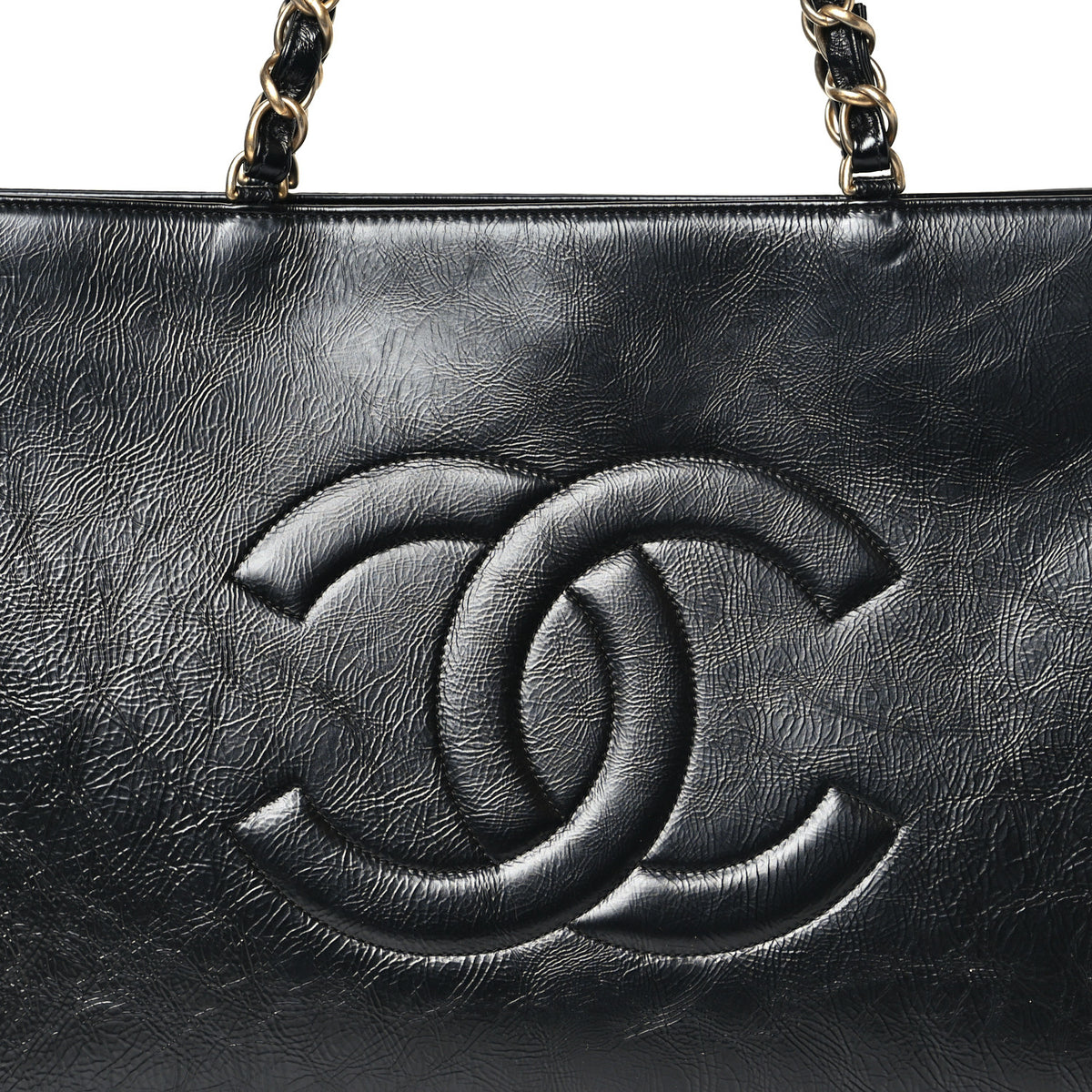 Shiny Aged Calfskin Shopping Bag Black