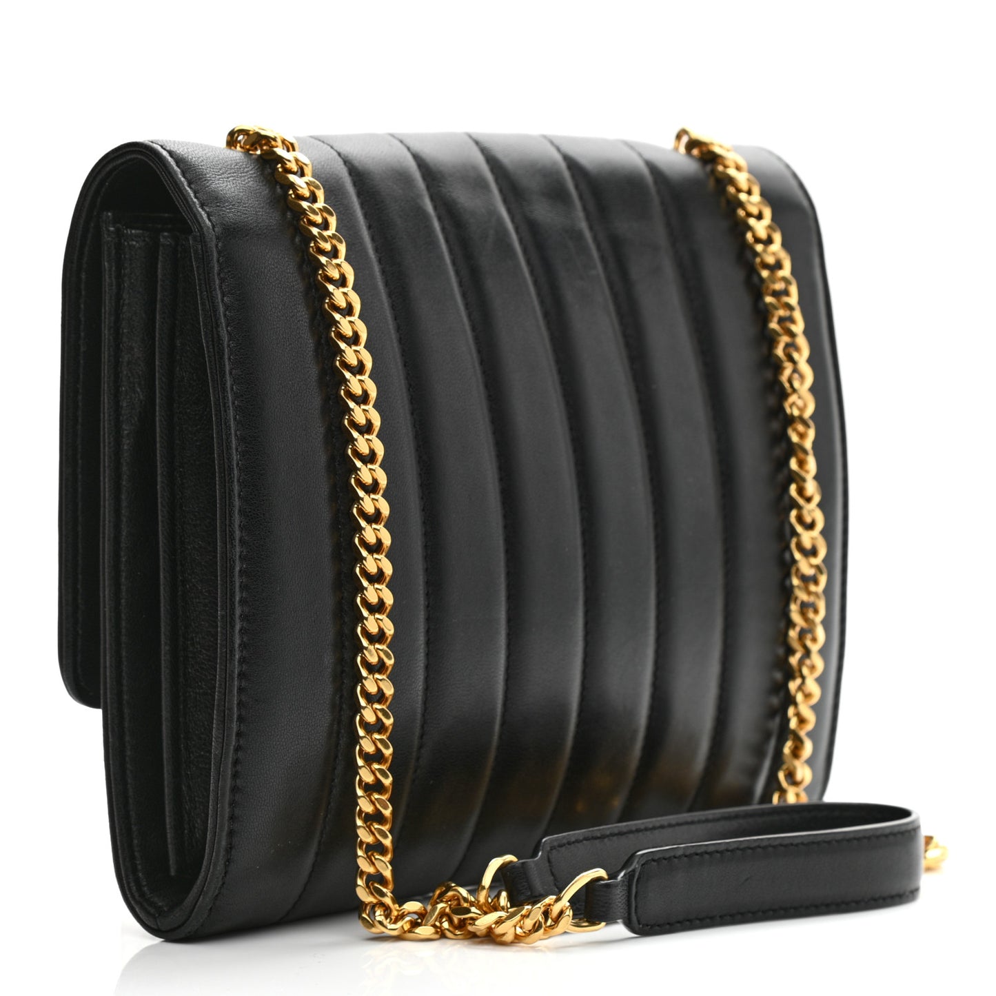 Lambskin Matelasse Monogram Vicky Chain Wallet Black
